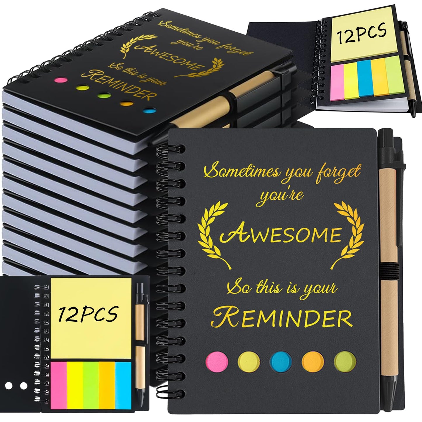 Bulk 12 Pack Staff & Employee Appreciation Gifts Thank You Gifts for Women Teachers Coworkers Includes Sticky Notes Spiral Notebooks and Ballpoint Pens