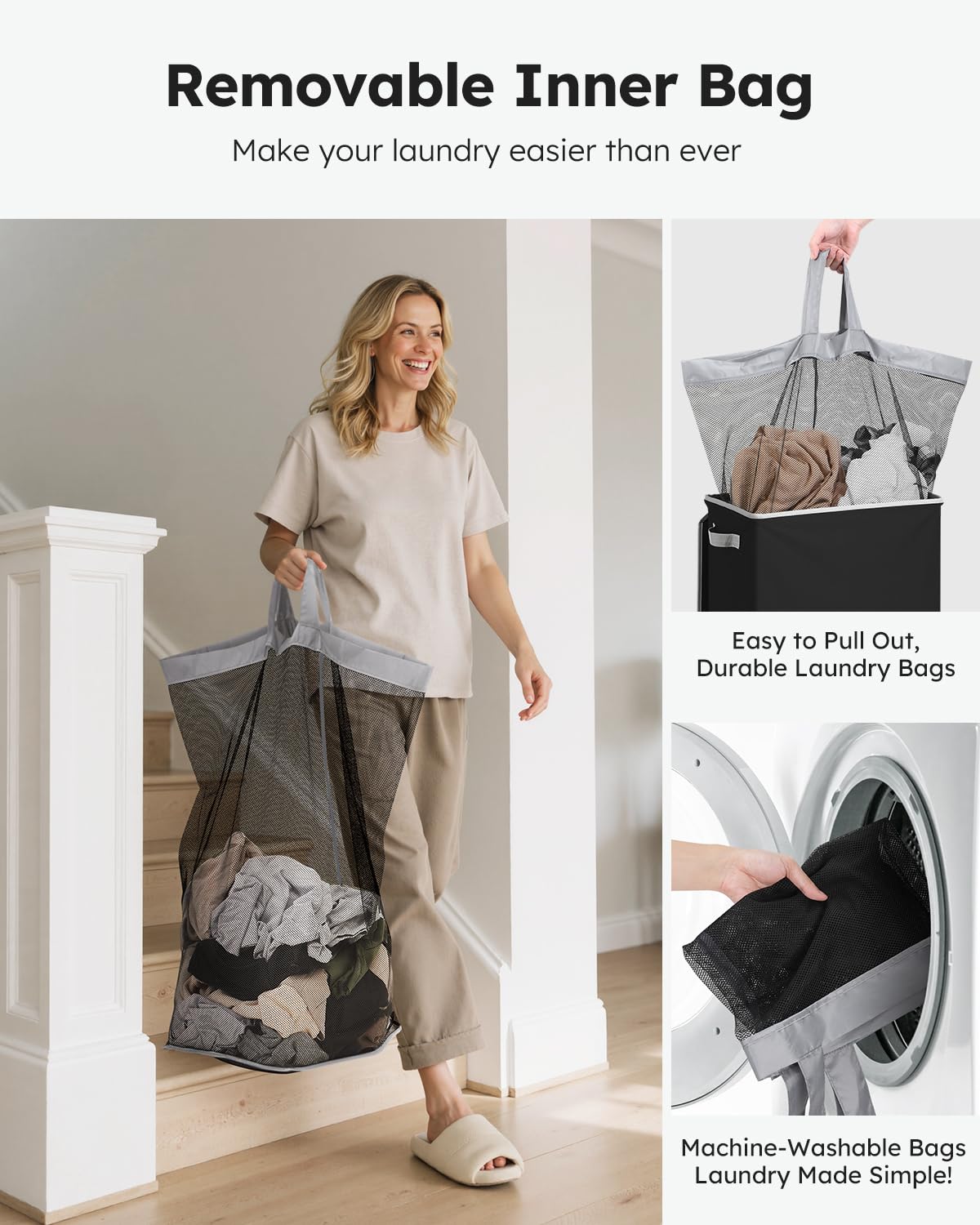 SOLEDI Laundry Basket with Lid 100L Large Laundry Hamper Collapsible Laundry Baskets Tall Clothes Baskets Folding Washing Bin Foldable Hamper Bags for Bedroom, Closet, Bathroom, College - Black