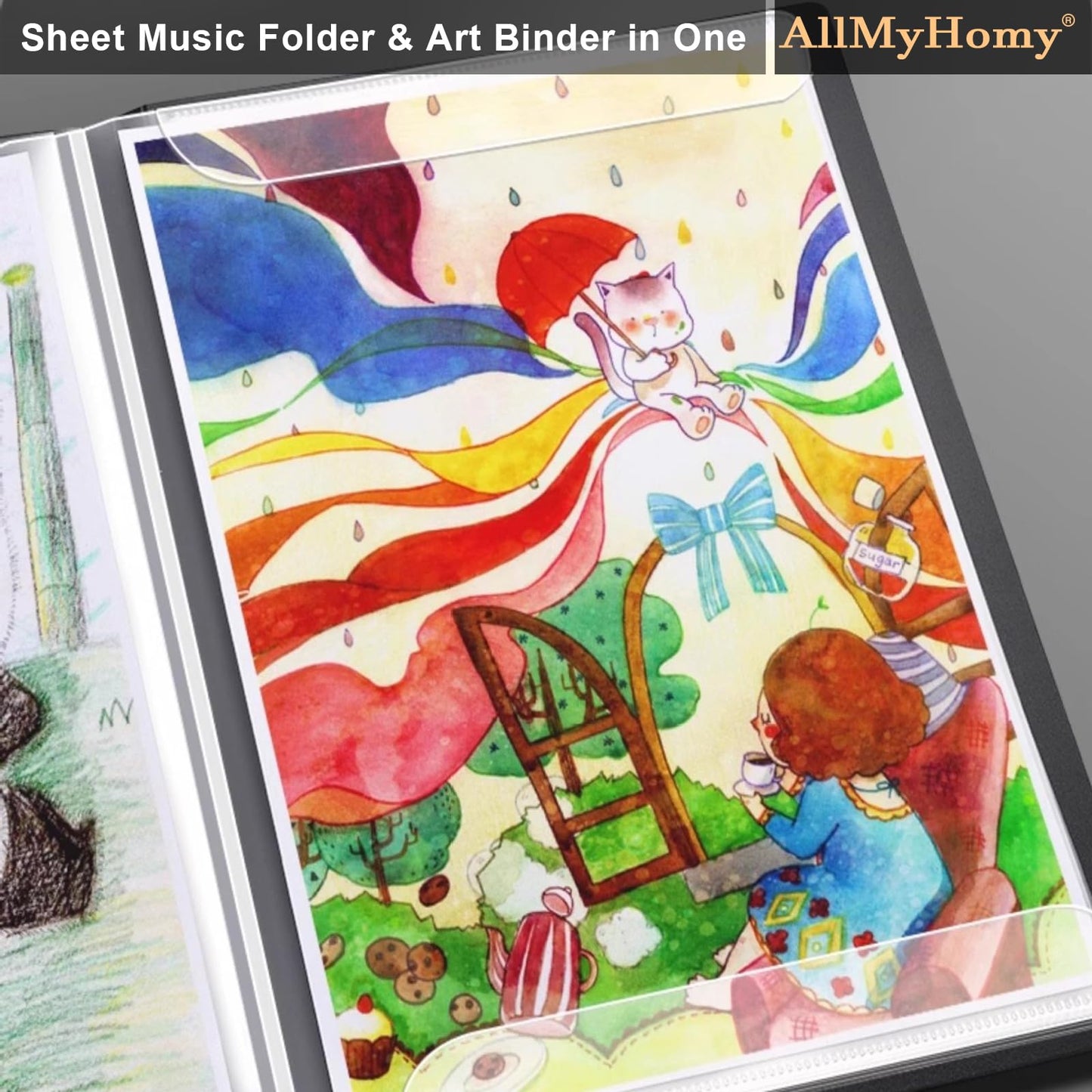 AllMyHomy 4-Page Expandable Sheet Music Folder, Tri-Fold Music Binder for Letter Size 8.5 x 11 & A4, 30 Sleeves/60 Pages, for Piano, Violin, Band & Orchestra, Black