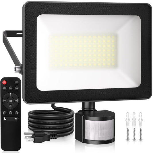 MEIHUA 80W LED Motion Sensor Outdoor Lights, 9000LM Super Bright LED Flood Light Outdoor, IP66 Waterproof LED Exterior Floodlight with Remote Control, 6500K Outdoor Security Light for Yard Garage