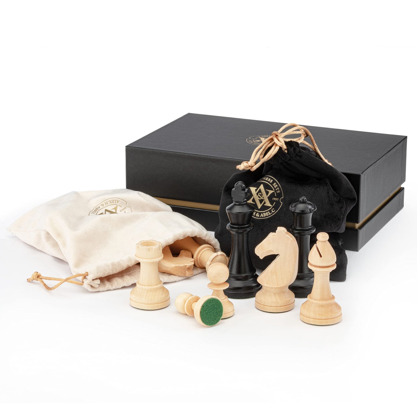 A&A Premium Triple Weighted Staunton Wooden Chess Pieces w/ 2 Extra Queen - King Height 3" / 7.6cm