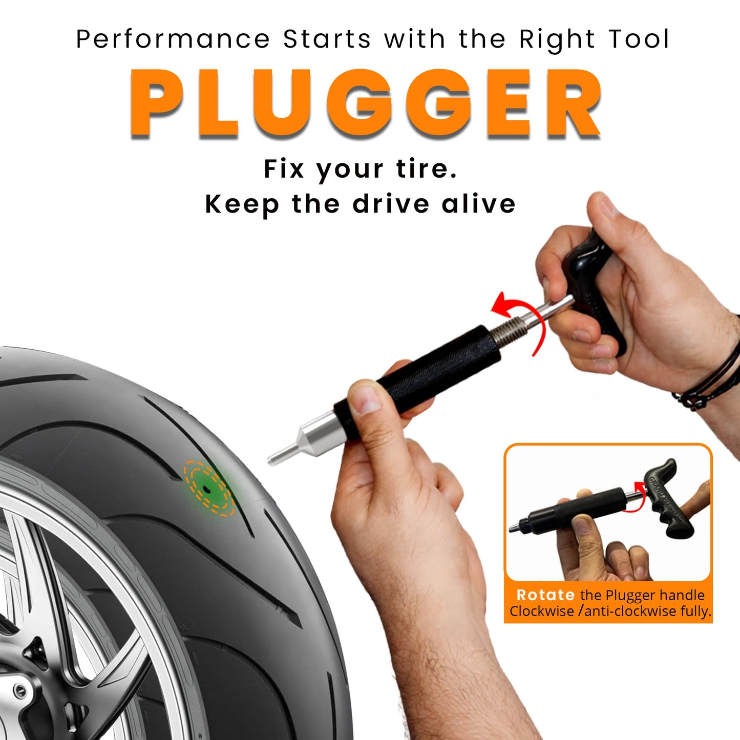 GRAND PITSTOP Tubeless Tire Puncture Repair Kit for Motorcycle and Cars (15 Plugs)