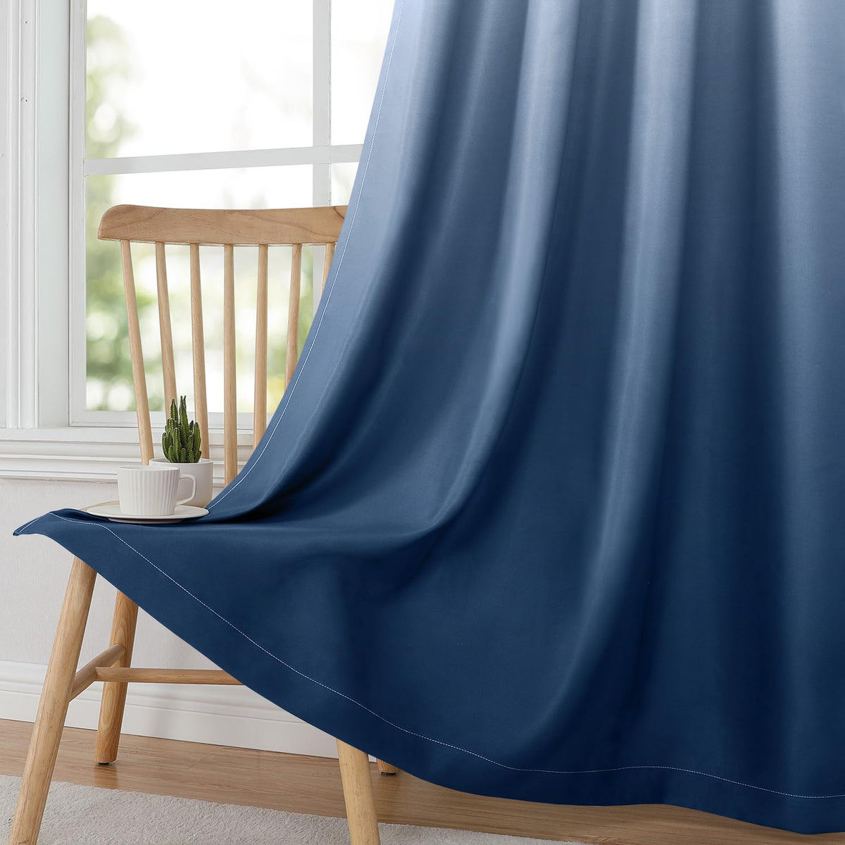 HOMEIDEAS Navy Blue Ombre Blackout Curtains 52 X 84 Inch Length Gradient Room Darkening Thermal Insulated Energy Saving Grommet 2 Panels Window Drapes for Living Room/Bedroom