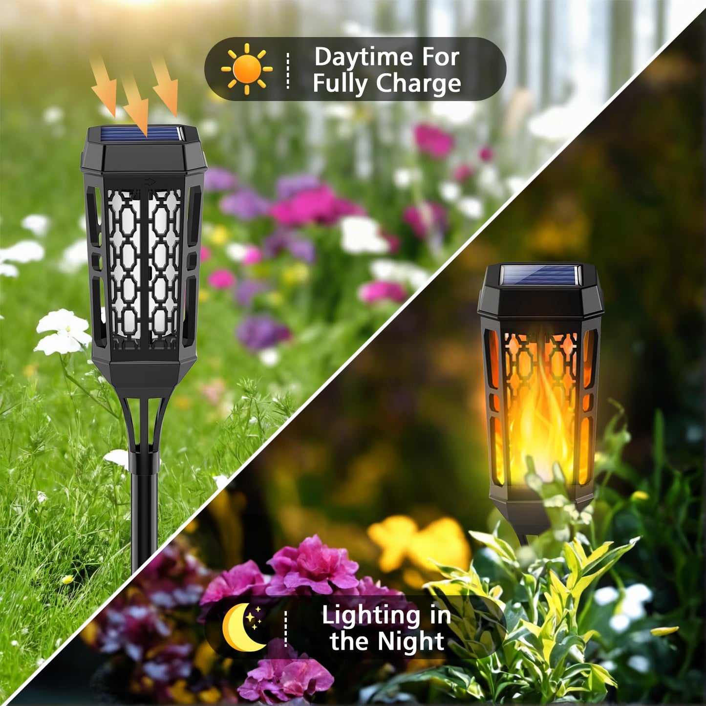 Solar Torch Flame Lights, LED Solar Lights Outdoor with Flickering Flame, IP65 Waterproof Solar Pathway Lights Landscape Decoration Lighting for Garden Lawn Patio Yard Outdoor Decorations (4)