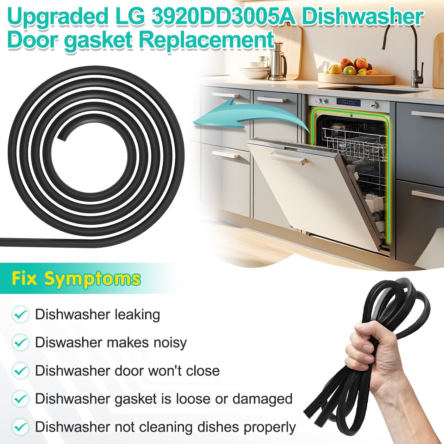 Upgraded 3920DD3005A Dishwasher Door Gasket Seal Replacement Compatible with LG, Ken-more Models (LDF, LDS, LDT Series) Replace Dishwasher Door Seal Parts 3920DD3005H, AP4437203, PS3522654