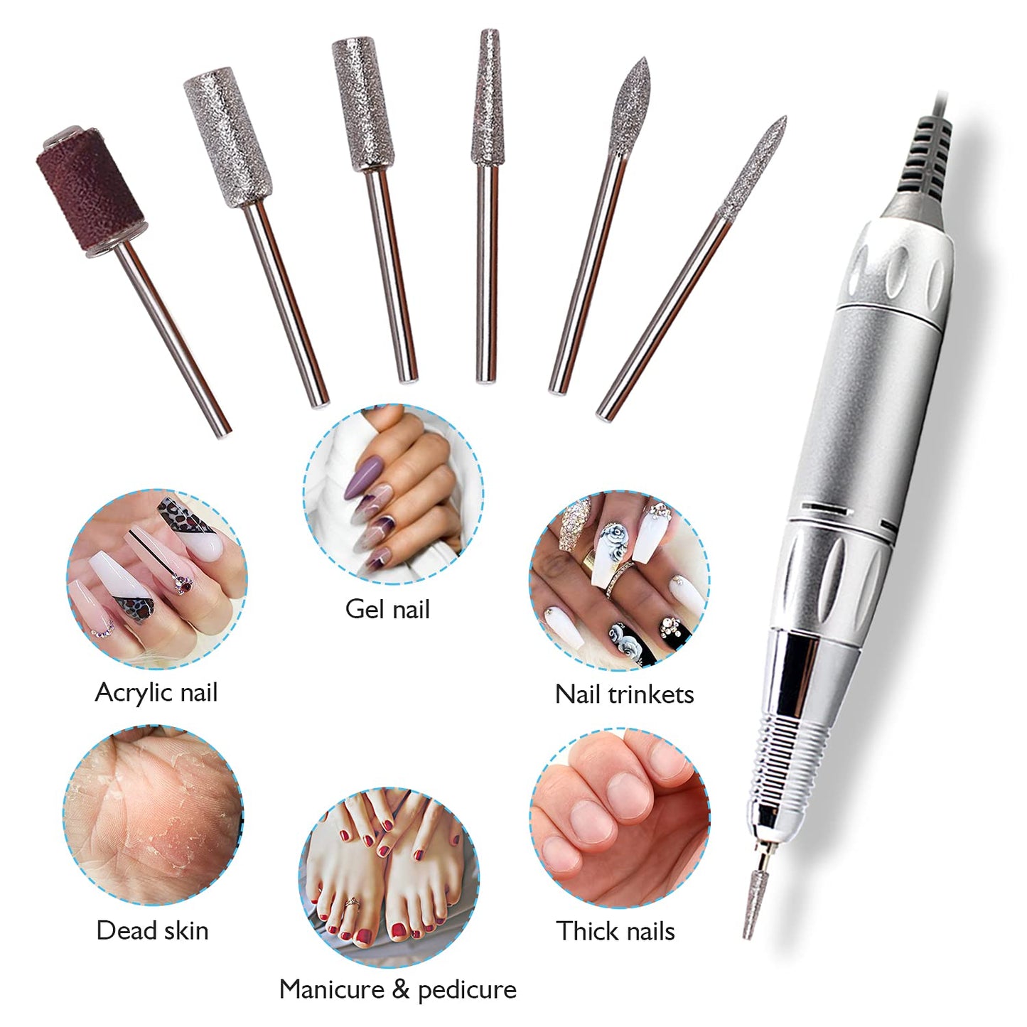 Cordless Nail Drill, AZ GOGO 30000RPM Rechargeable Portable Electric Nail Drill Machine for Gel Acrylic Nails - Efile Manicure/Pedicure Kit with EVA Bag (Blue)