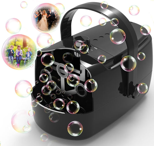 Bubble Machine Durable Automatic Bubble Blower, 18000+ Bubbles Per Minute Bubbles for Kids Toddlers Bubble Maker Operated by Plugin or Batteries Bubble Toys for Indoor Outdoor Birthday Party (Black)