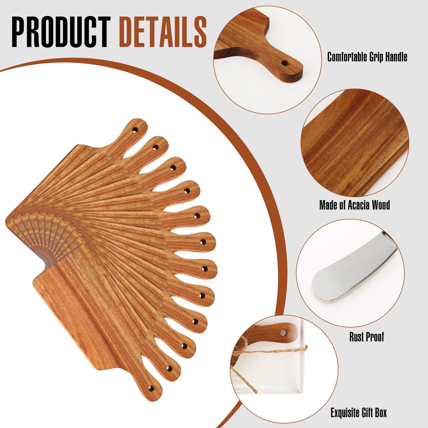 12 Sets Bridal Baby Shower Cheese Prizes Mini Charcuterie Board Set with Knives Wooden Board and Thank You Box Game Gifts for Wedding Party Guests Winners(Acacia Wood)