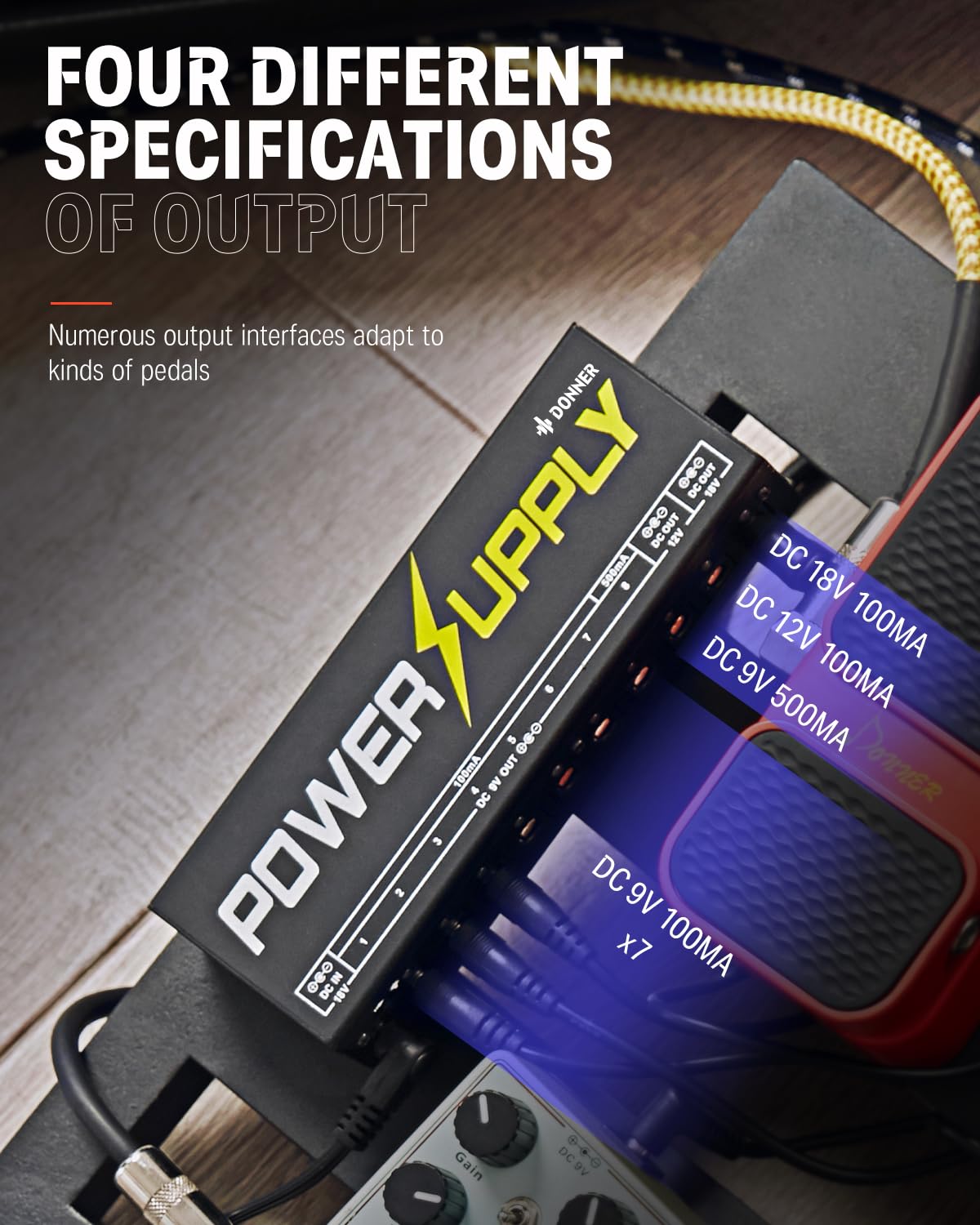 Donner DP-1 Effect Pedal Power Supply 10 Isolated DC Output for 9V/12V/18V Pedal With Blue LED Indicator
