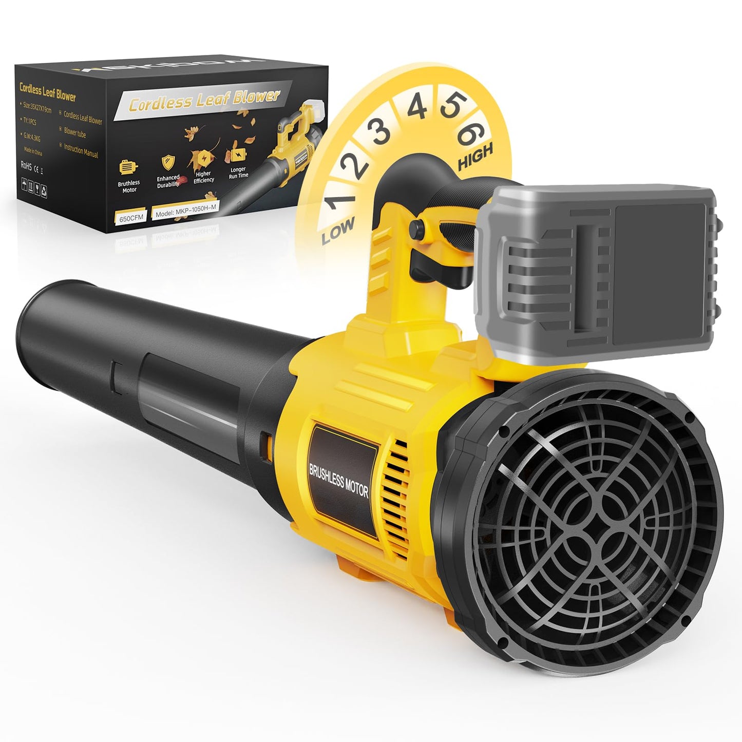 Cordless Leaf Blower Fit for Dewalt, 650 CFM Electric Leaf Blower, with Brushless Motor Built-in Protection Device, Variable Speed, Turbo Mode, for Driveway Lawn Care, Yard, Snow(Tool ONLY)