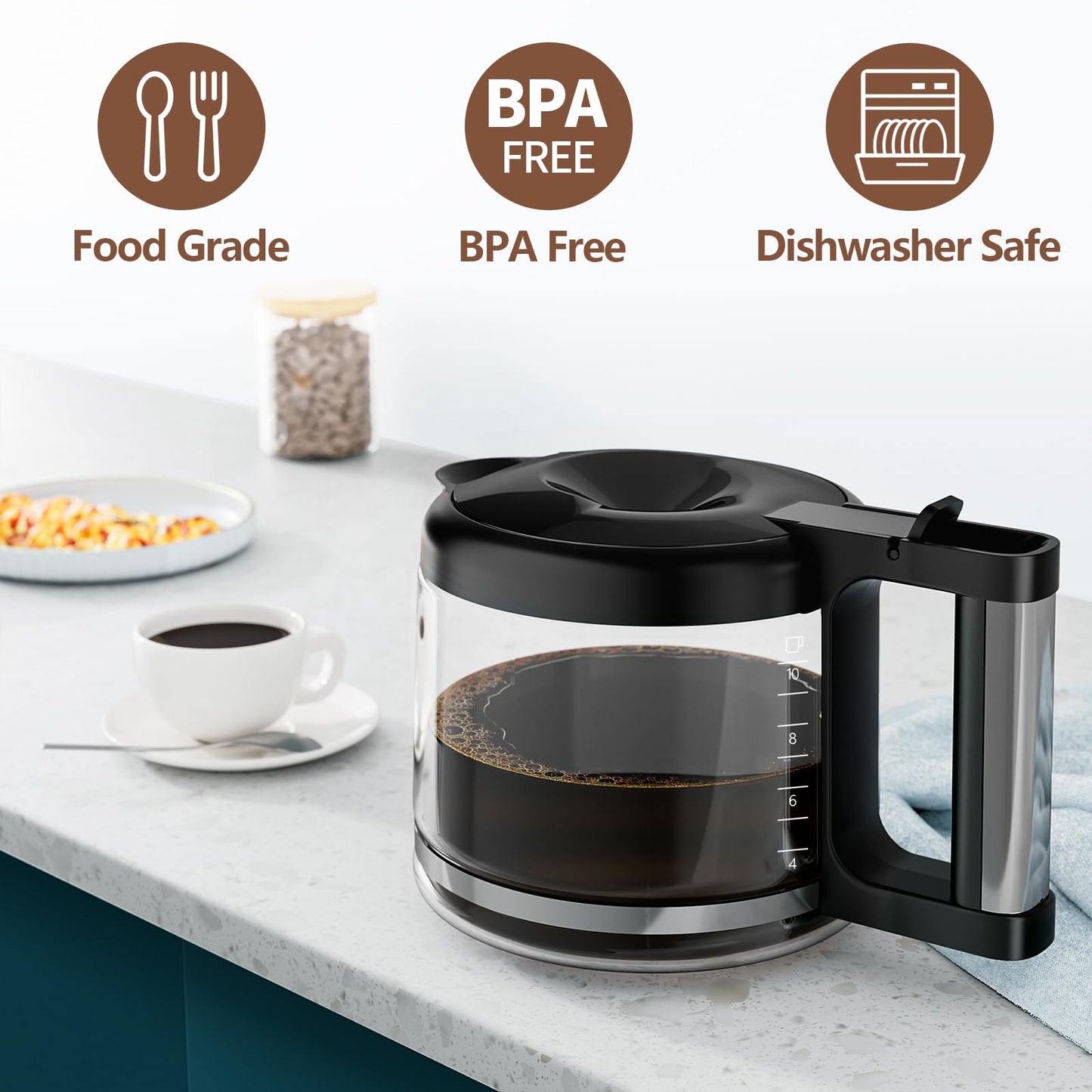 10-Cup Coffee Pot Replacement for De'Longhi COM532M 3066 3067 3093 3094 3111 3112 KF140 KF863 & BCO Series, Glass Carafe Compatible with De'Longhi Coffee Maker Espresso Machine