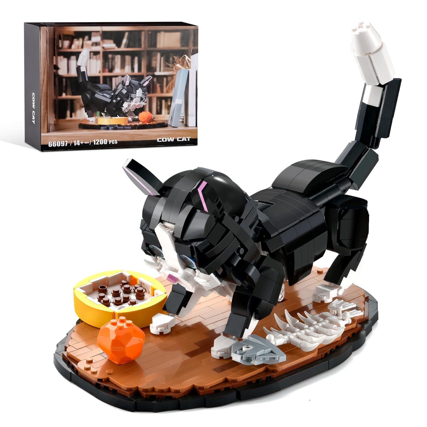 Tuxedo Cat Building Block Set for Adults, Cow Cat Model Building Kit with Display Base, Creative Animals Toy for Home or Office Decor, Gifts for Cats Lovers, Boys and Girls 12+, 1200 PCS