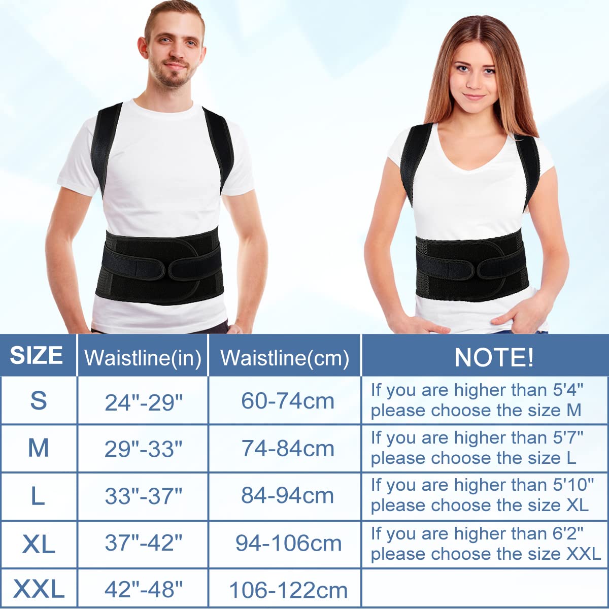 ABACKH Back Brace Posture Corrector for Women and Men - Adjustable Posture Back Brace for Upper and Lower Back Pain Relief - Improve Back Posture and Lumbar Support XXL(42"-48")