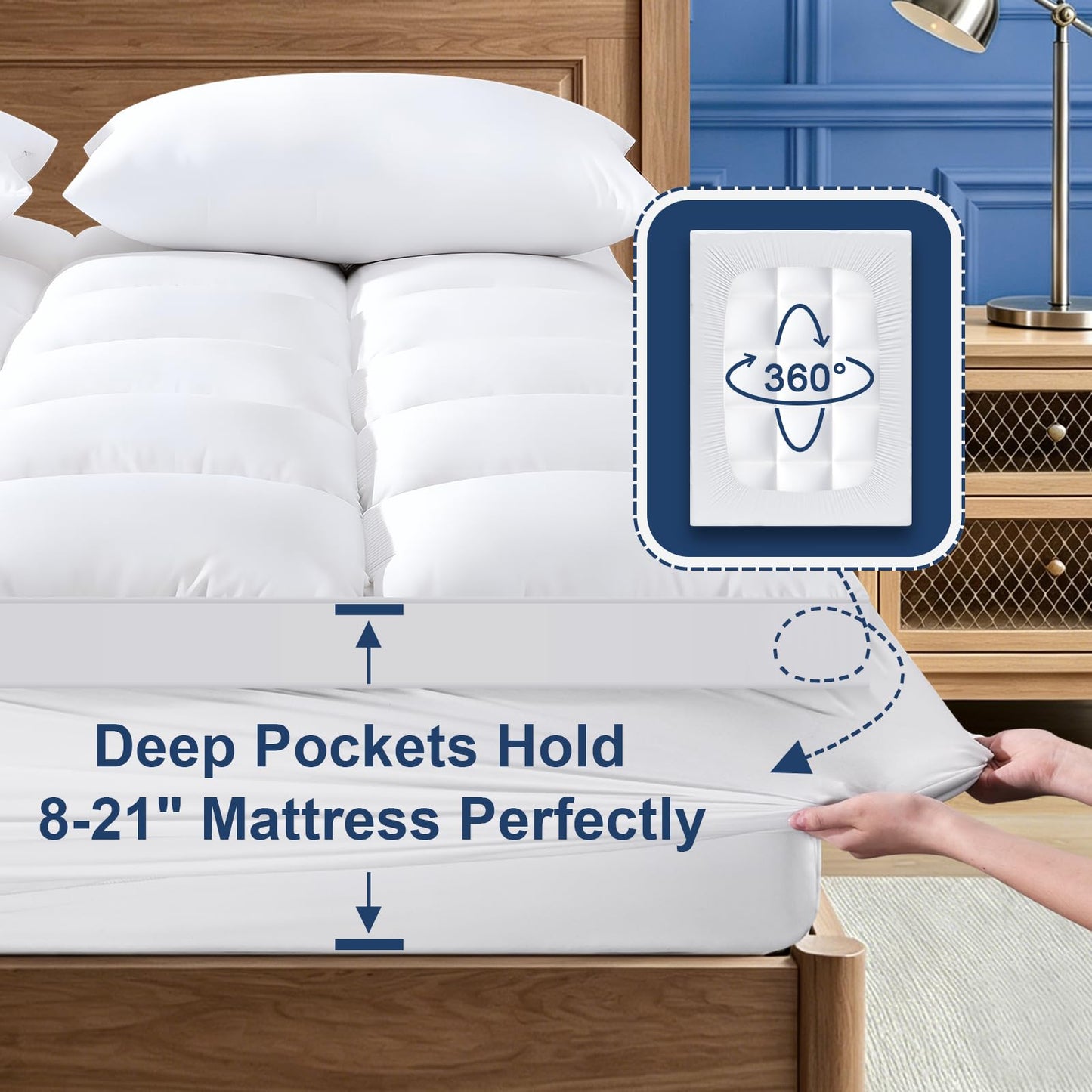TEXARTIST Mattress Topper Queen Size Thick Mattress Cover Breathable Cooling Pillow Top Mattress Pad for Back Pain with 8-21" Deep Pockets,White