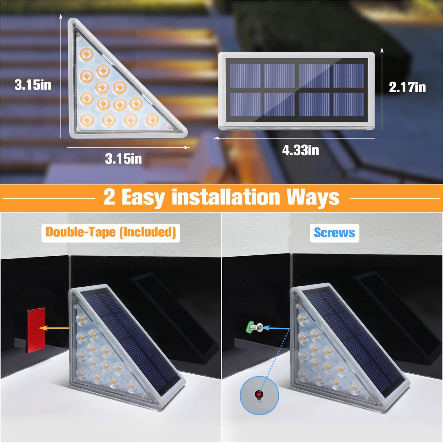 VOLISUN Outdoor Stair Lights 8 Pack, Solar Step Lights Waterproof IP67,80 Lumen, Led Step Lights Outdoor for Garden Backyard Stair, Staircase, Front Step, Front Porch and Deck(Warm White)