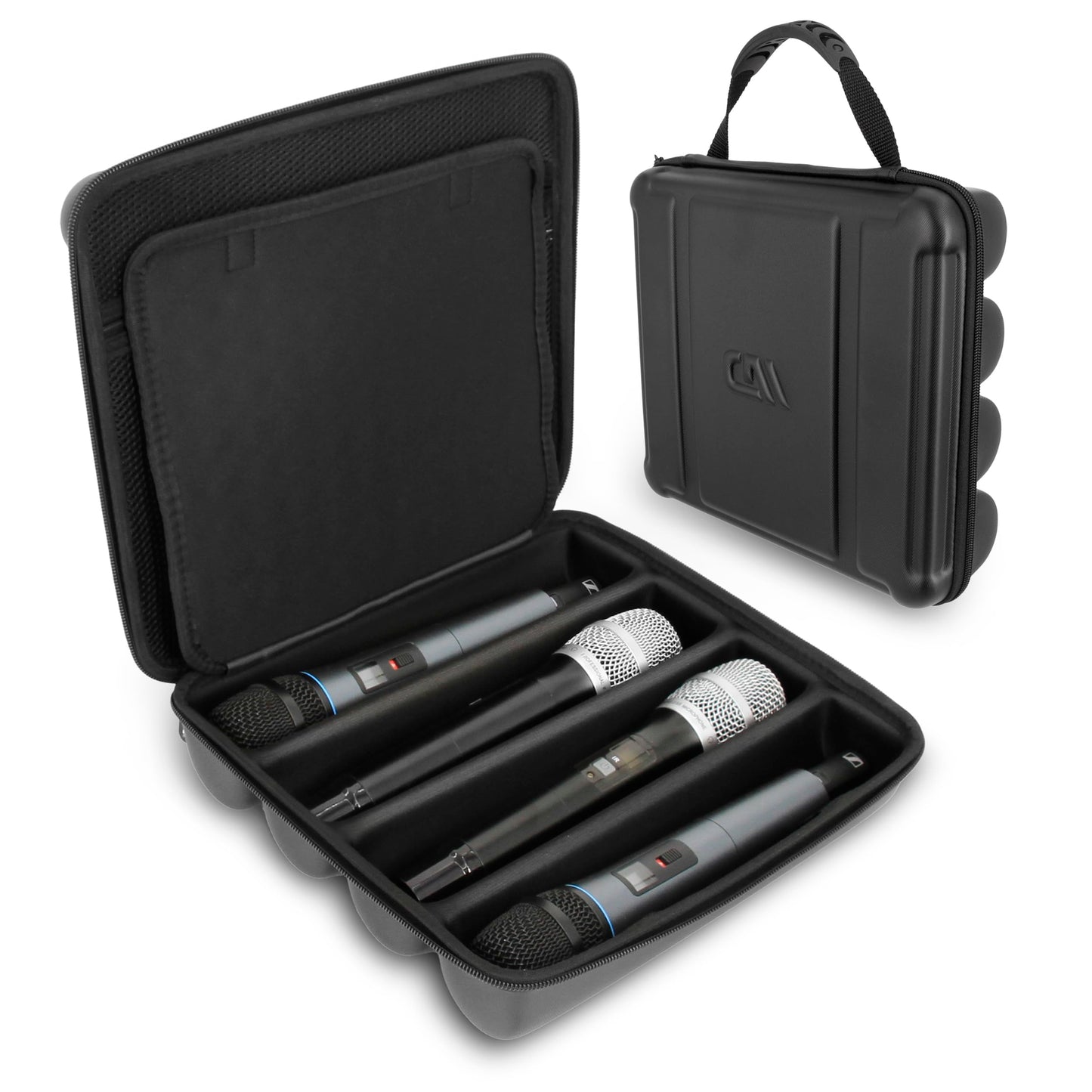 CASEMATIX Wireless Microphone Case Compatible with Four Wireless Microphone System Microphones up to 10.8" by Sennheiser, Shure and More, Stylish Microphone Case for