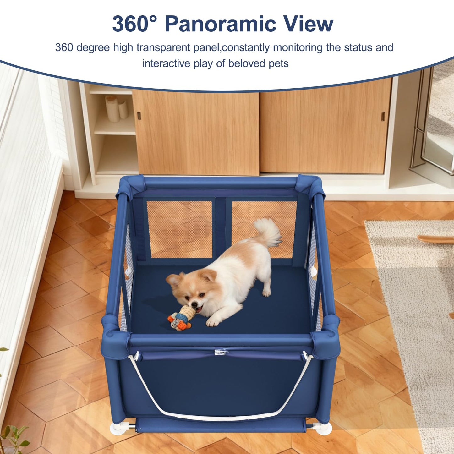Puppy Playpen with Gate, Dog Playpen for Puppies or Small Dogs, Safety Pet Playpen with Thickened Fabric, High-Strength Nylon Wire Mesh, Stainless Steel Pipes (Blue, 90x90x66cm, 5)
