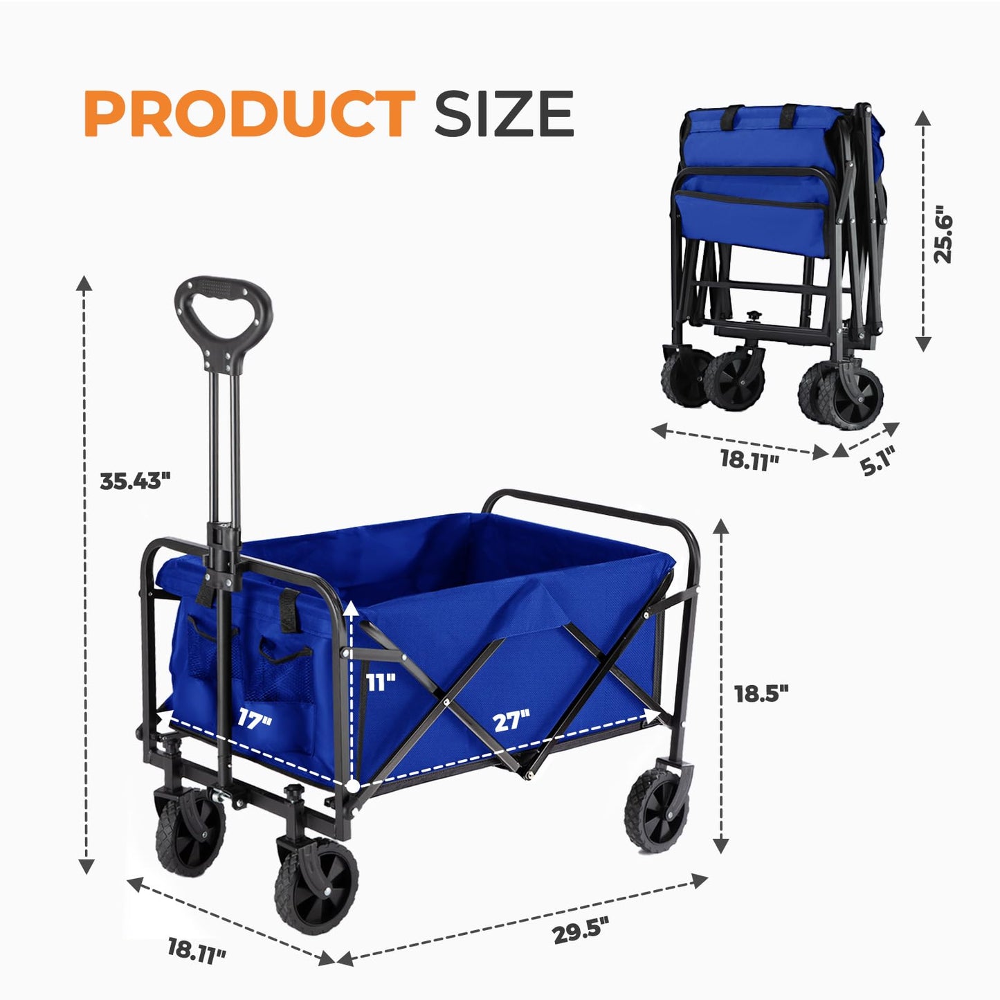 Pasamic Collapsible Wagon 380 lbs, Heavy Duty Wagon Carts Foldable, Portable Wagons for Groceries, Beach Cart with All-Terrain Wheels & Drink Holders, Utility Wagon for Shopping, Camping, Blue