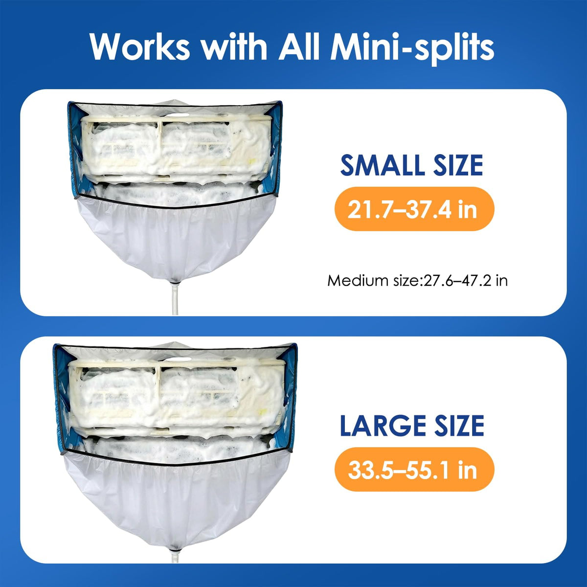 KIKEPILM Air Conditioner Cleaning Kit for Mini Split Heat Pump, Wall Mounted Split AC Cleaning Bag Cover with Reinforced Side Walls and Drain, Thermopompe Climatiseur Nettoyage Kit, White-Blue Large