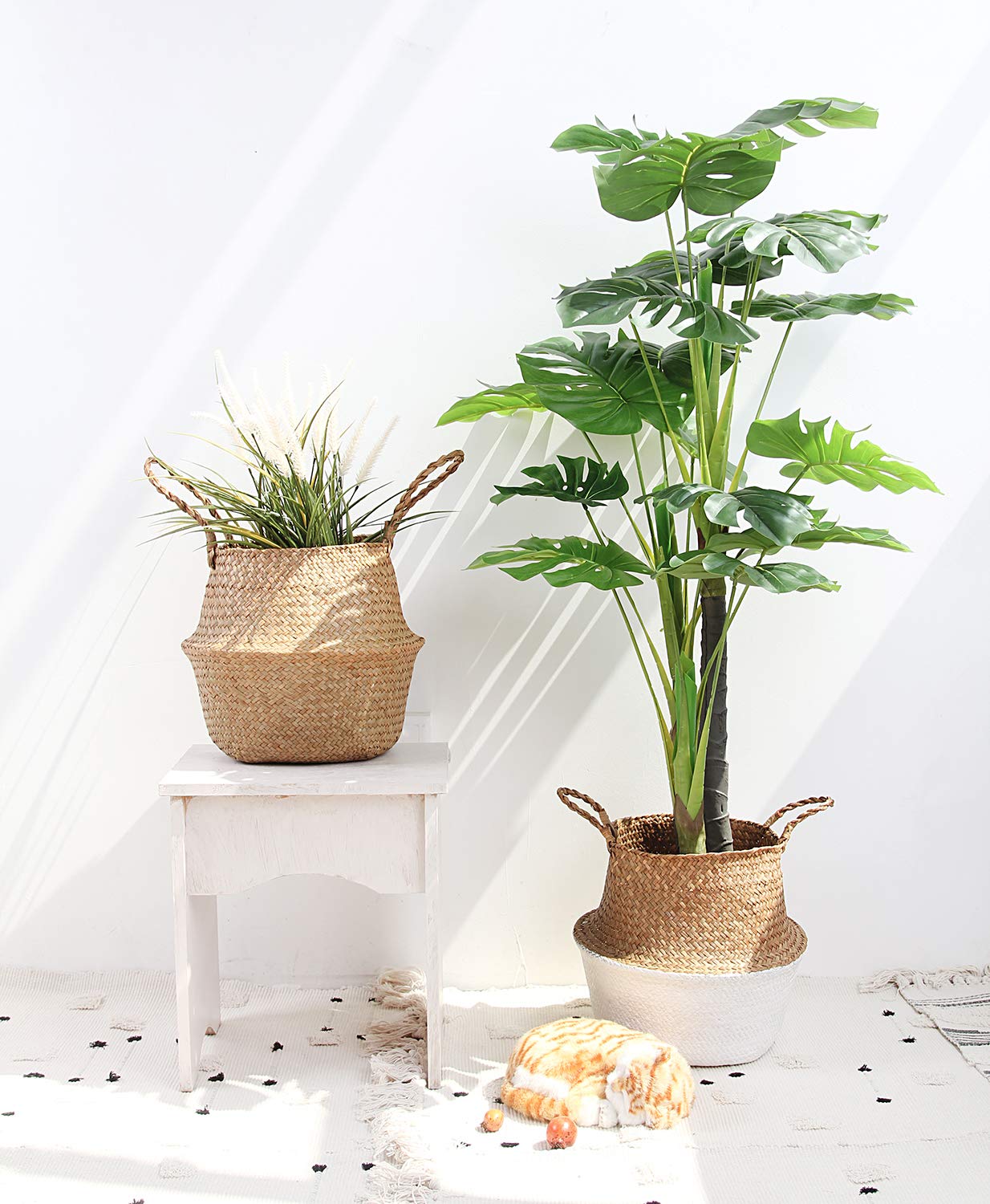BlueMake Woven Seagrass Belly Basket for Storage Plant Pot Basket and Laundry, Picnic and Grocery Basket (Original, Large)