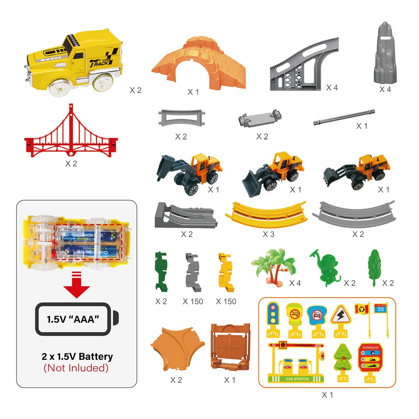 OR OR TU Construction Toys 342Pcs Race Track Sets for Boys/Girls Kids Excavator Toy Toddler Train Set Flexible Car Track Gift for 3 4 5 6+ Years Old Children