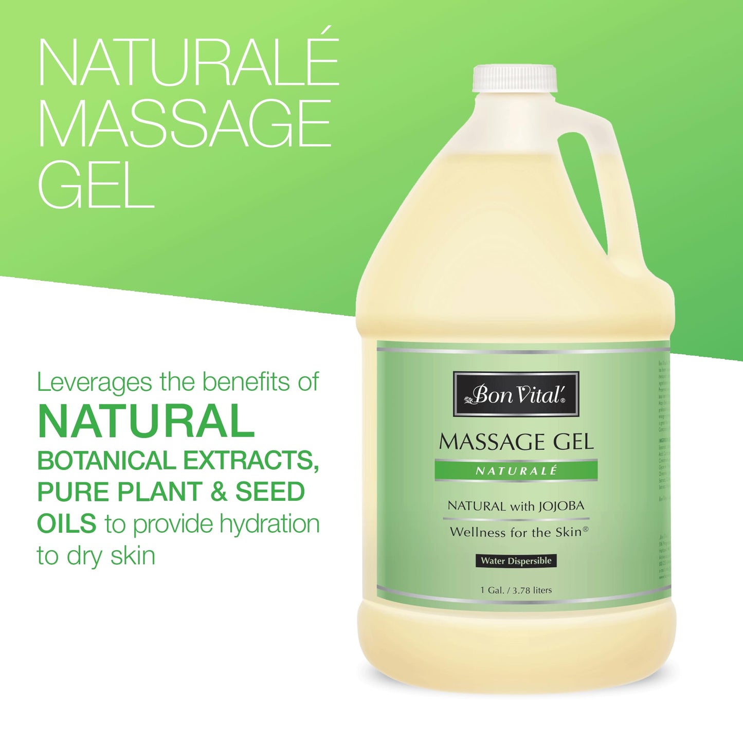 Bon Vital BVNATG1G Naturale Massage Gel for Earth-Friendly & Relaxing Massage, Hypoallergenic Gel for Sensitive Skin, 1 Gallon Bottle