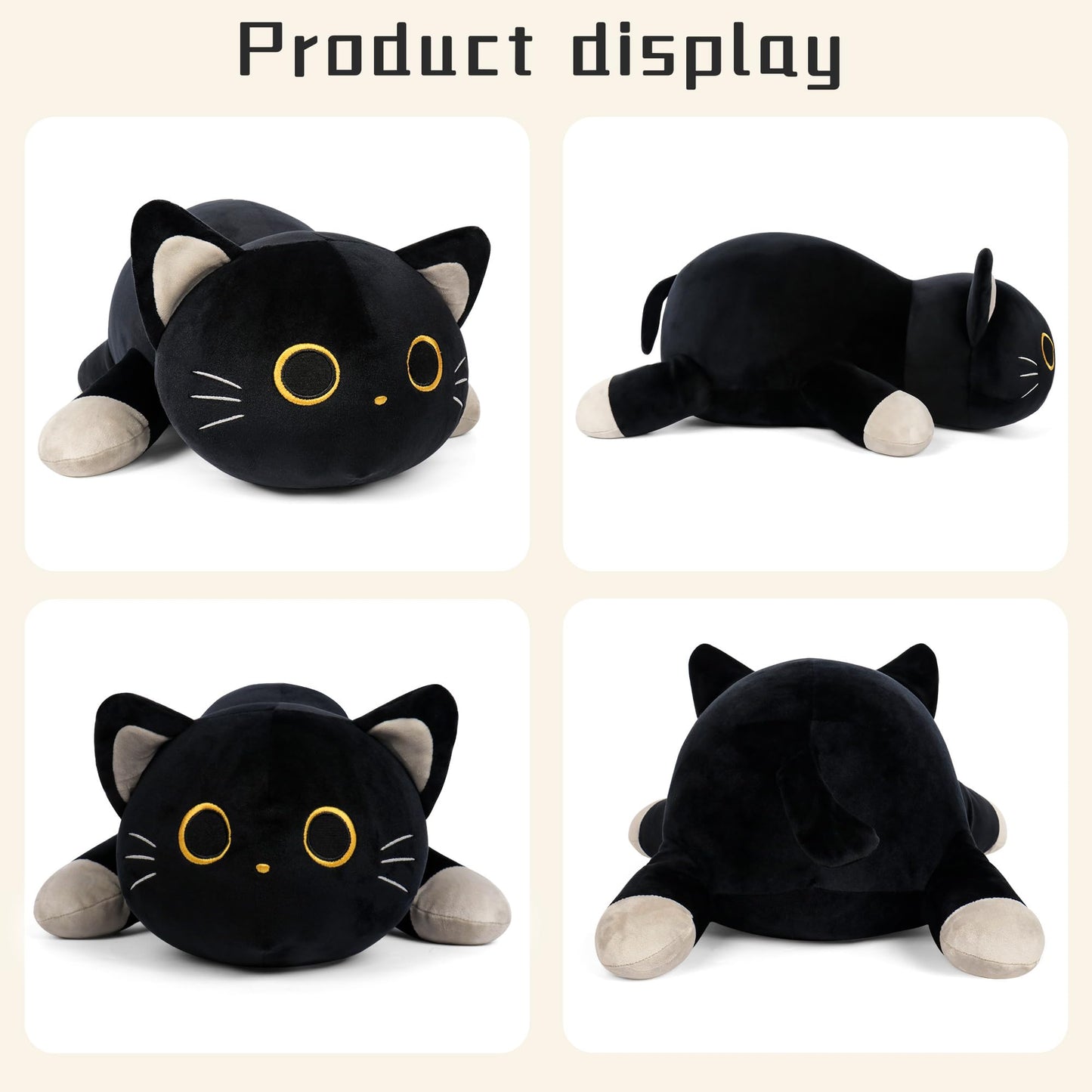 24" Black Cat Plush Weighted Stuffed Animals, 4.2lbs Weighted Black Cat Pillow Giant Cat Stuffed Animal Cuddle Plushies Gift for Kids Adults