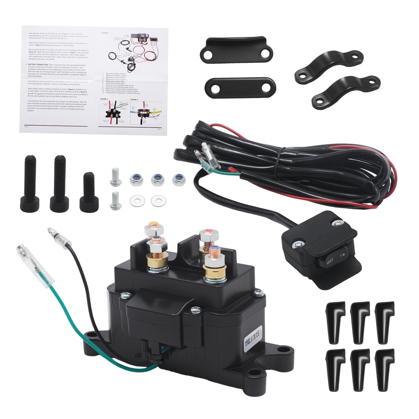 Vkinman 12V 250A ATV Winch Solenoid Relay Contactor with Winch Rocker Thumb Switch, Mounting Brackets, Protectors for ATV UTV Replaces 63070, 62135, 74900, 2875714