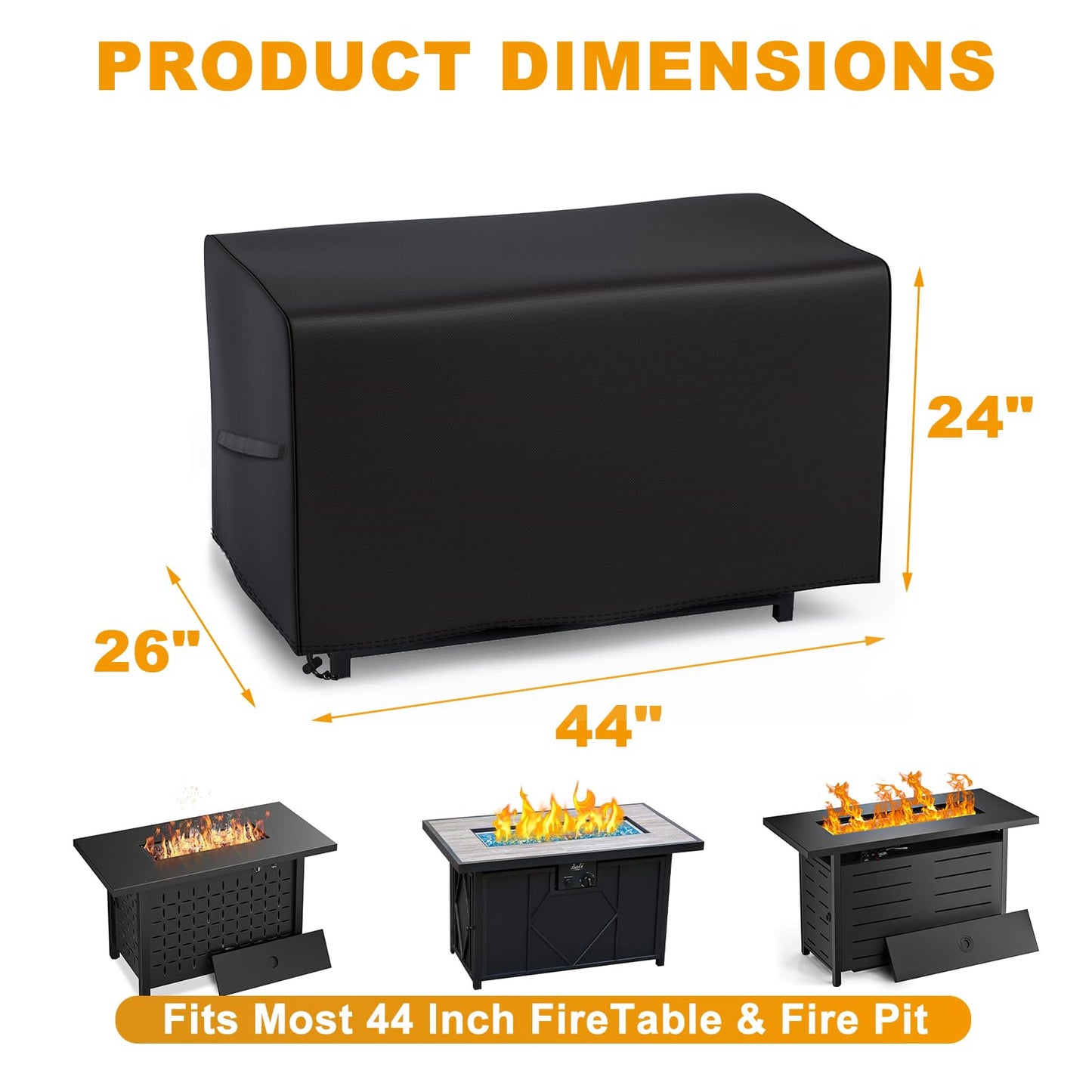44 Inch Rectangular Fire Pit Cover for Bali Outdoor Firepit and Other Models, 44L x 26W x 24H, Heavy Duty 600D Waterproof Patio Fire Table Protector, Deck Box Cover