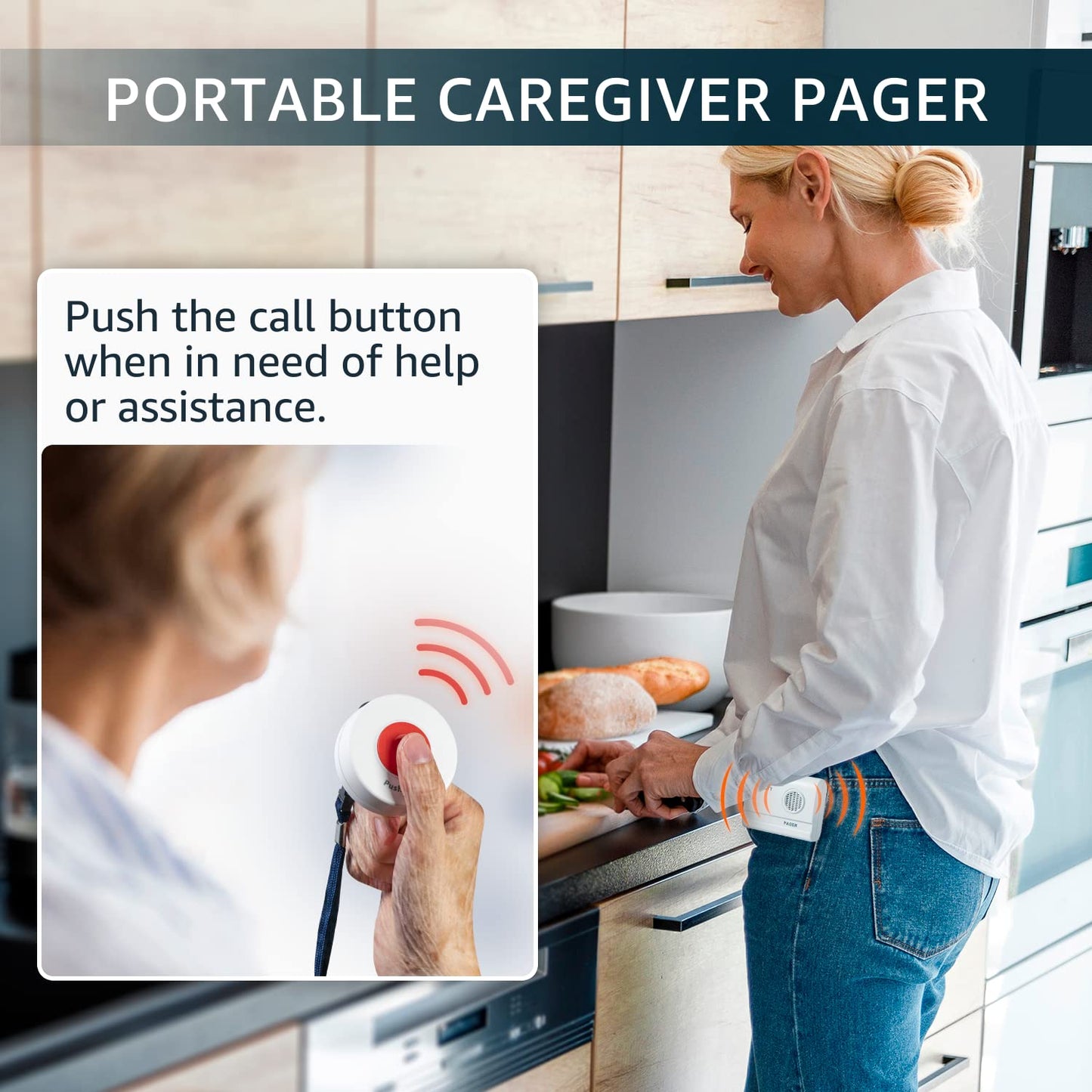 SYNLETT Caregiver Pager Wireless Nurse Call Buttons for Elderly Monitoring SOS Alert System Portable Alarm Call Bell for Nursing Home Care Seniors Patients Emergency 3 Call Buttons & 2 Pagers