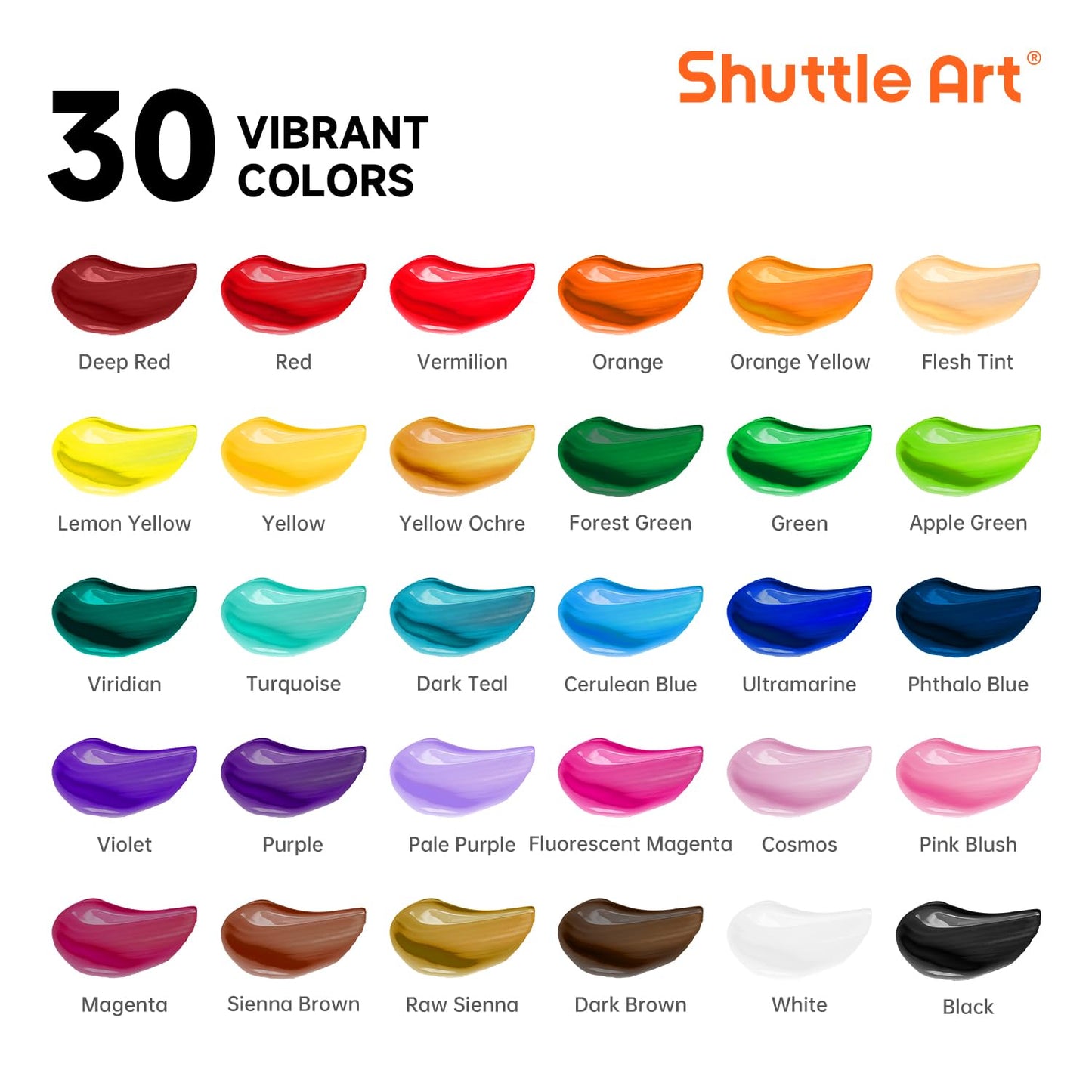 Shuttle Art 48 Pack Acrylic Paint Set, 30 Colors Acrylic Paint (36ml) with 10 Brushes 5 Canvas 1 Paint Knife 1 Palette 1 Sponge, Complete Set for Kids, Adults Painting on Canvas Rocks Wood Ceramic