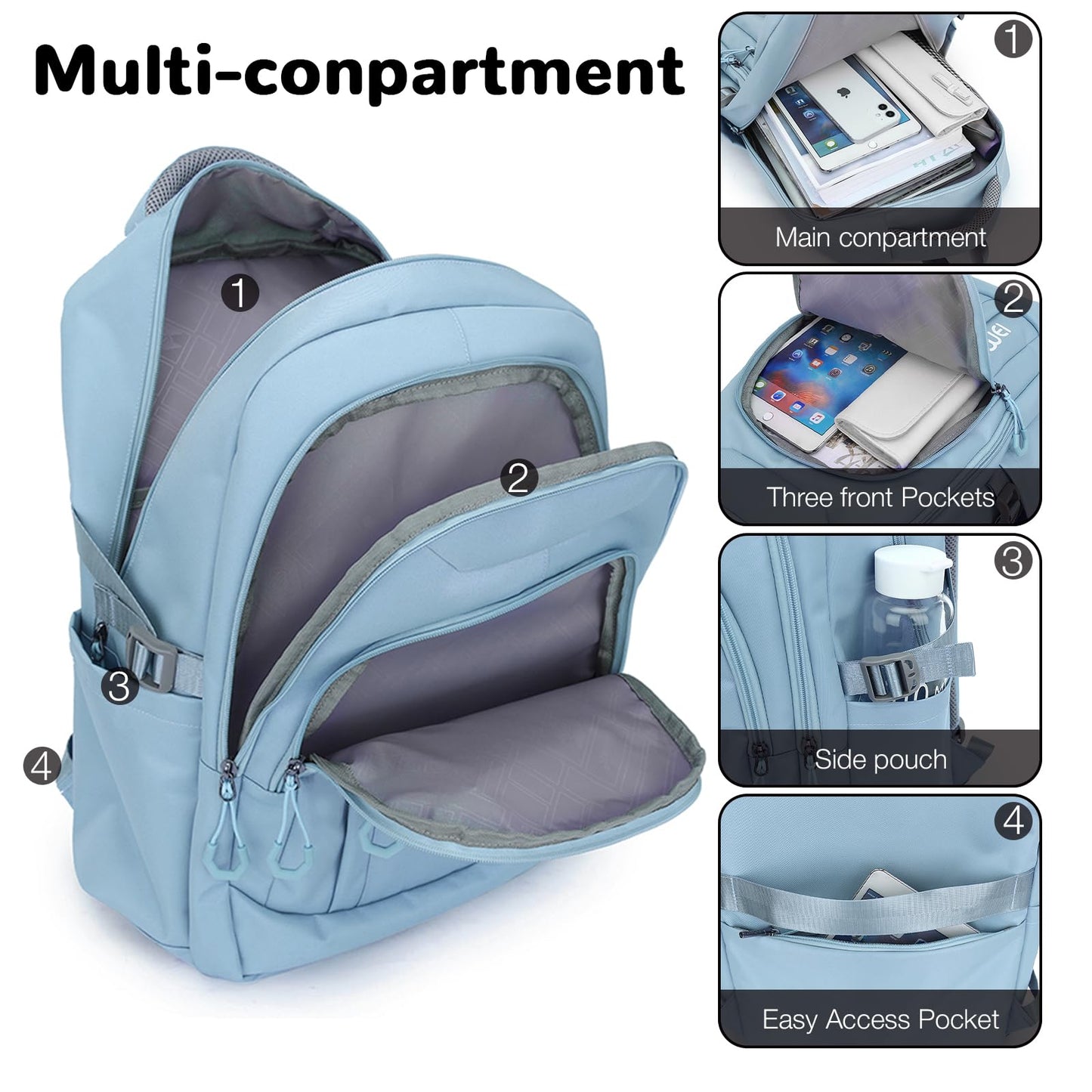 Outplea 25L Travel Laptop Backpack for Women, Carry On Casual Daypack with Luggage Strap for Business, College High School Nurse Bag Backpack with 15.6" Laptop Compartment for Teen Girls, Blue
