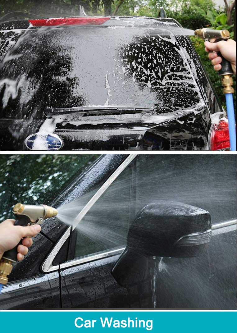 ESOW Garden Hose Nozzle 100% Heavy Duty Metal, Full Brass Nozzle & ABS Non-Slip Ergonomic Grip, 4 Watering Patterns, High Pressure Metal Spray Gun for Watering Plants, Car Wash and Showering Dog