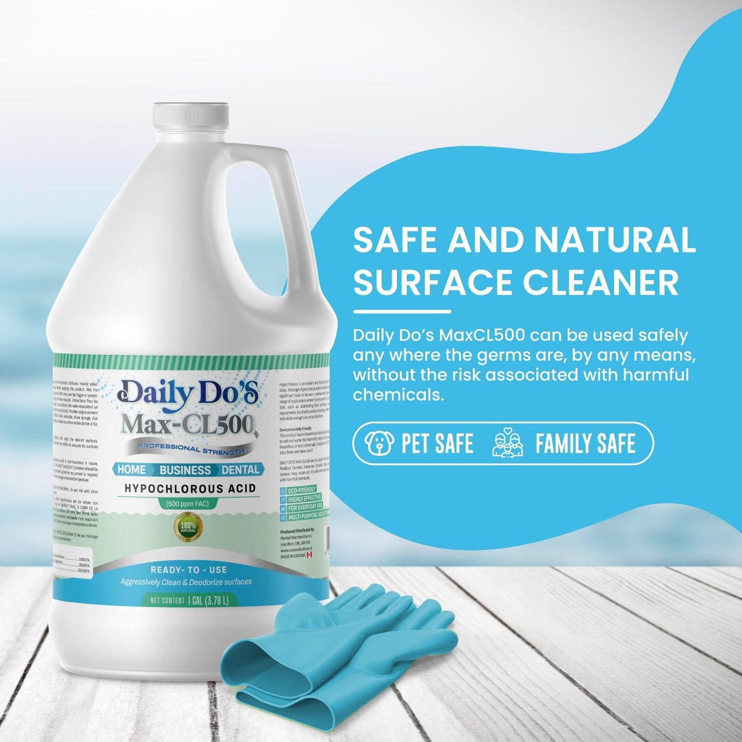 DailyDo's Hypochlorous Acid (HOCl) Cleaning & Hygiene Solution | 500ppm | 4L Value Size | Professional-Grade, Alcohol-Free & Non-Staining