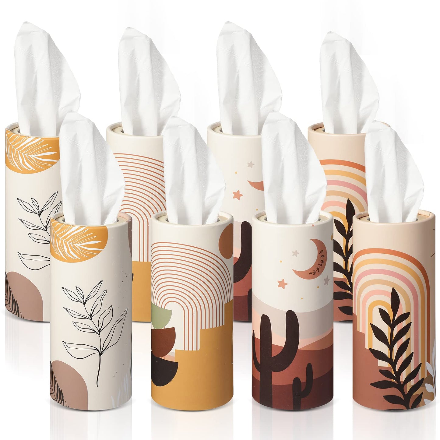 Tatuo 8 Pack Car Tissues Cylinder Holder with 3 Ply Facial Bulk Boho Round Tissue Holder Travel Tissues Boxes Container for Car Cup Wedding Gifts Home Bathroom Office