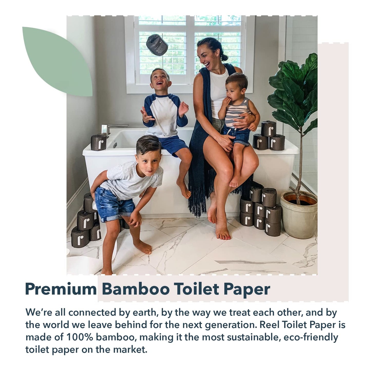 Reel Premium Bamboo Toilet Paper - 12 Rolls of Toilet Paper - 3-Ply Made from Tree-Free, 100% Bamboo Fibers - Eco-Friendly, Zero Plastic Packaging, Septic Safe