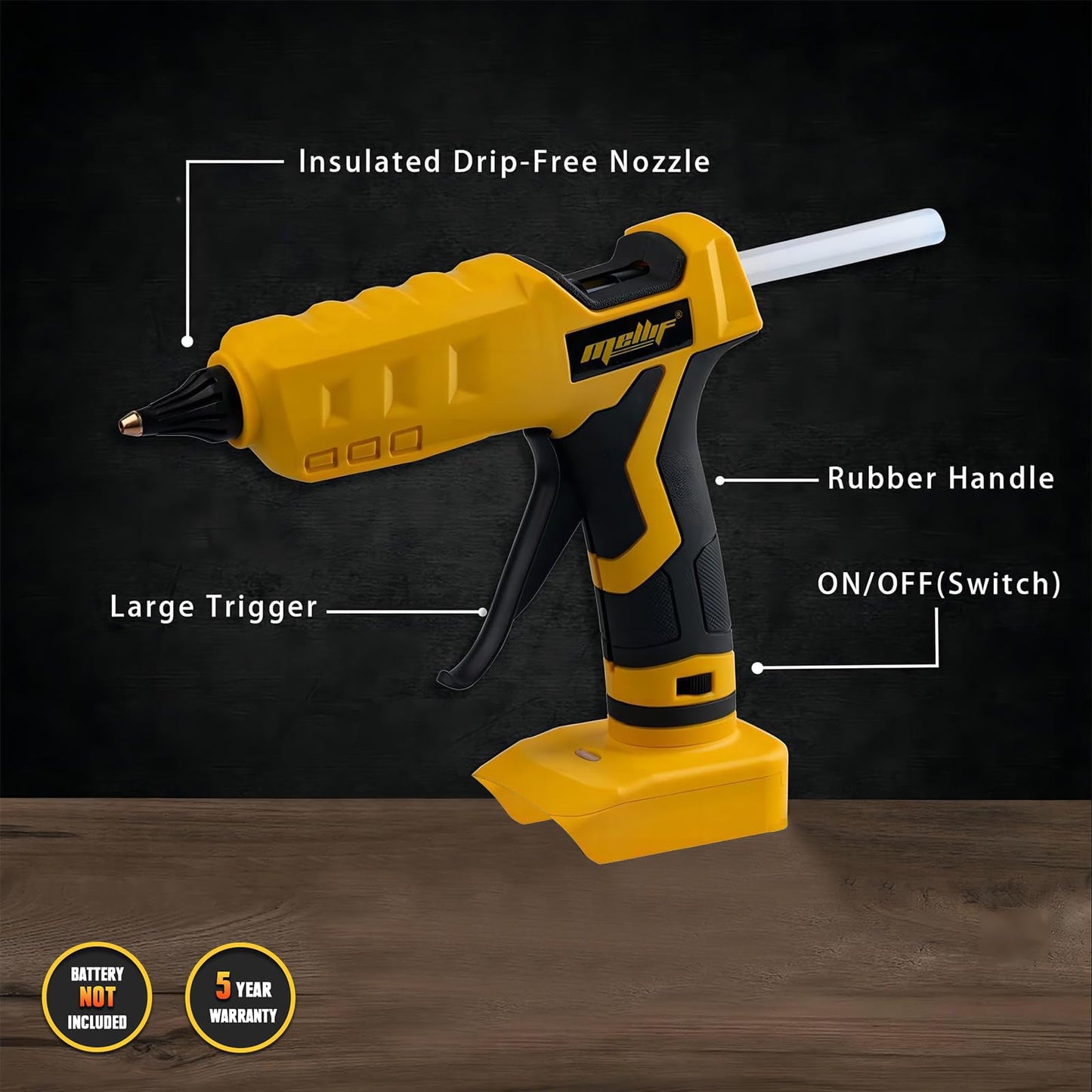 Mellif Cordless Hot Glue Gun Compatible with Dewalt 20V Max Battery, Handheld Electric Power Glue Gun Full Size for Arts & Crafts & DIY with 20 Glue Sticks (Tool Only)