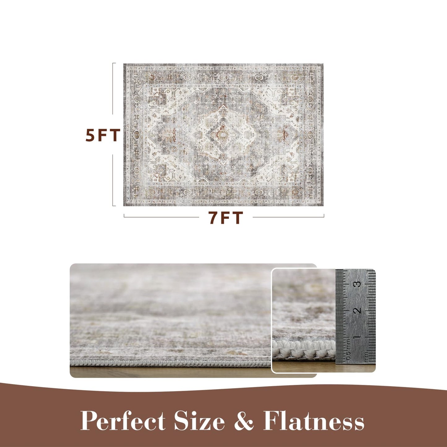 Montvoo-Area Rug 5X7 Rugs for Living Room-Grey Machine Washable Rug-Soft Living Room Rug-Vintage Non Slip Carpet-Rugs for Bedrooms Dining Room Living Room Office
