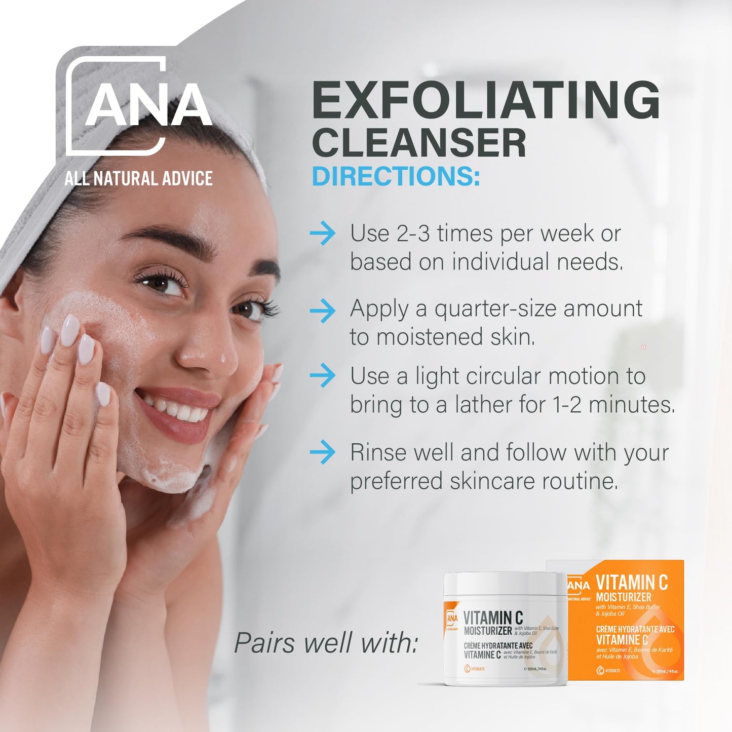 All Natural Advice Exfoliating Cleanser, 118 mL with Organic Botanicals, AHA BHA Exfoliant, Glycolic Acid, Salicylic Acid, MSM & Aloe | Exfoliating Face Wash & Pore Minimizer | Canadian Skin Care