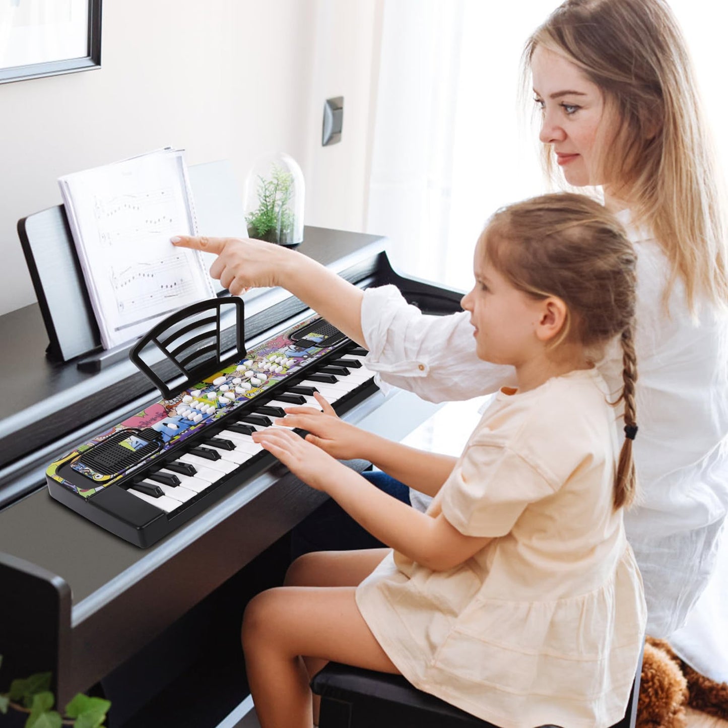 M SANMERSEN Piano for Kids, Piano Keyboard Kids Music Keyboards 37 Keys Electronic Pianos with Music Book Bracket Musical Toys for Beginners 3-8 Years Old Girls Boys