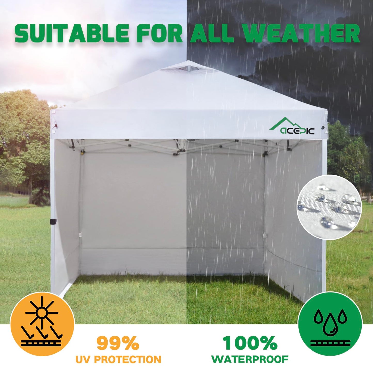 ACEPIC Instant Canopy Tent SideWalls with Silver Coating for 10x10 FT Pop Up Canopy, 210D Polyester 100% Waterproof and 99% UV Protection, 3 Piece of Sidewall Only, Silver/Gray