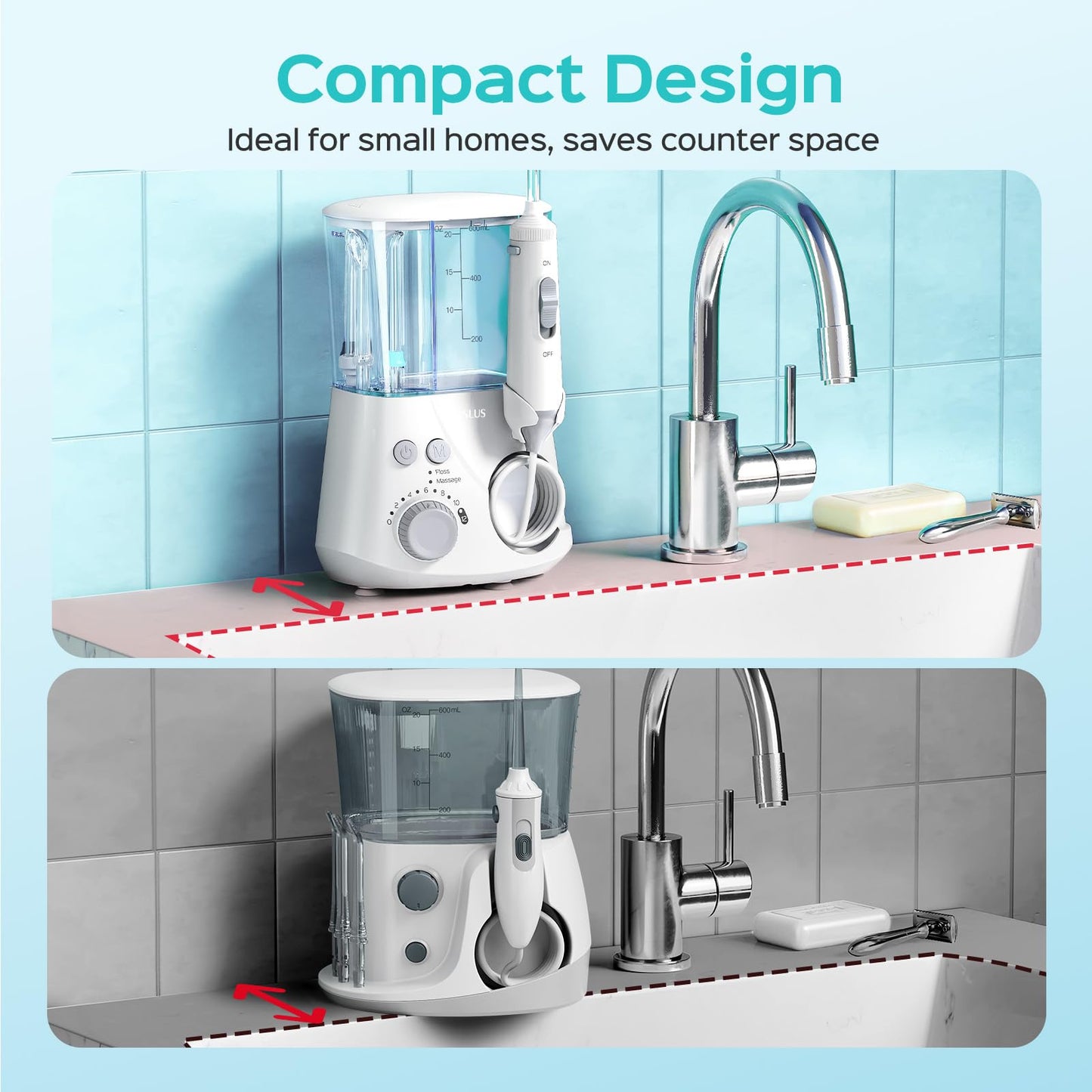 COSLUS Water Tooth Flossers for Teeth: 12 Pressure Settings Electric Water Teeth Flossing for Kids, Adults and Seniors- Home Use, 5 Jet Tips for Multiple Users, Family, White, E2