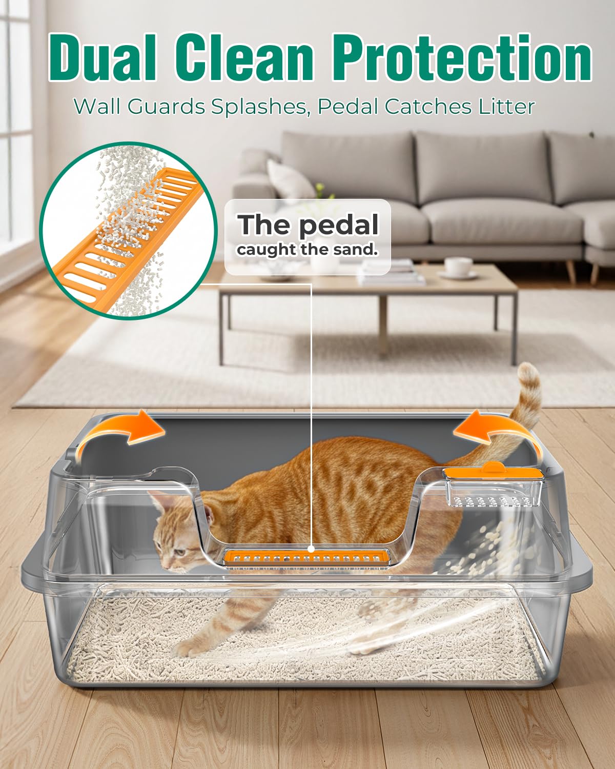 OROLEY Stainless Steel cat Litter Box, Extra Large Size for Big Cats, high-Sided Metal Tray, Leak-Proof, Odor-Resistant, Easy to Clean, Includes Raised Platform and Scoop.