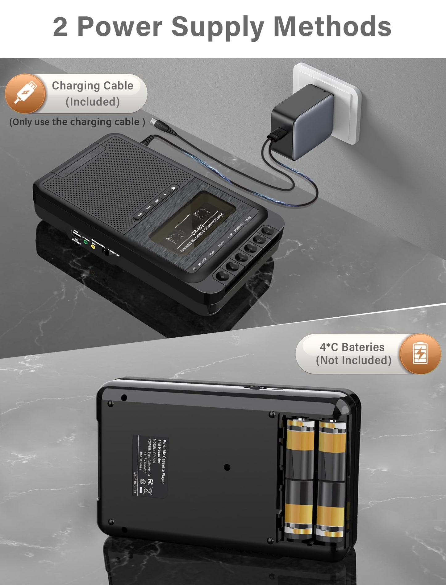 Cassette Player Converter, Portable Cassette to MP3 Music via U Disk/SD Card or PC, Record to Cassettes/USB/SD Card via Mic,Cassette Tape Player with Headphone Jack,Retractable Handle (Black)