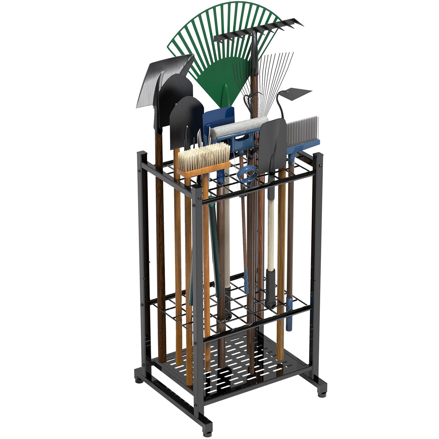 Sttoraboks Garden Tool Organizer, Yard Tool Tower Rack for Garage Organization and Storage, Up to 35 Long-Handled Tools/Rakes/Brooms, Heavy Duty Steel Garden Tool Stand for Shed, Outdoor, Home, Black