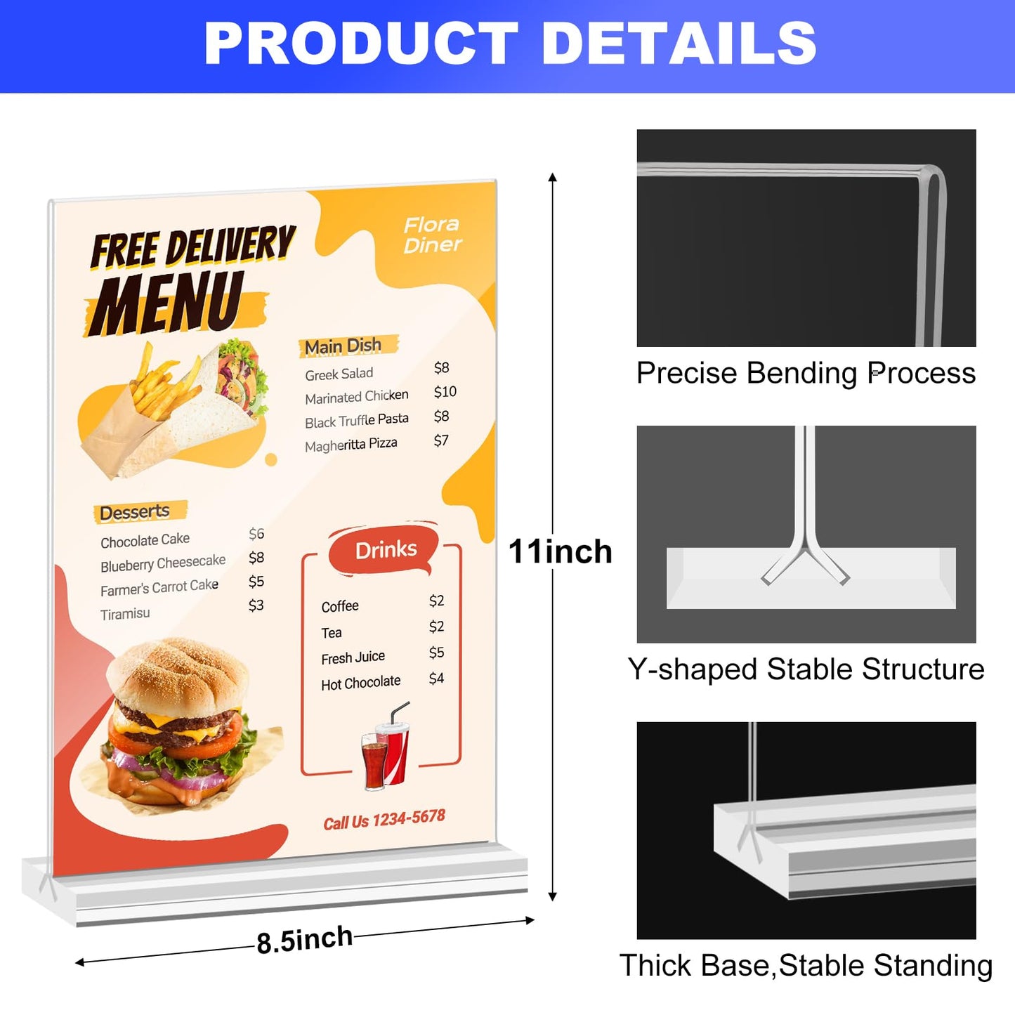 12 Packs Acrylic Sign Holder 8.5 x 11 Inches, Double-Sided Sign Holder Plastic Stands for Display, T Shape Acrylic Table Sign Stands for Office Store Restaurants Wedding Party Decoration - Clear