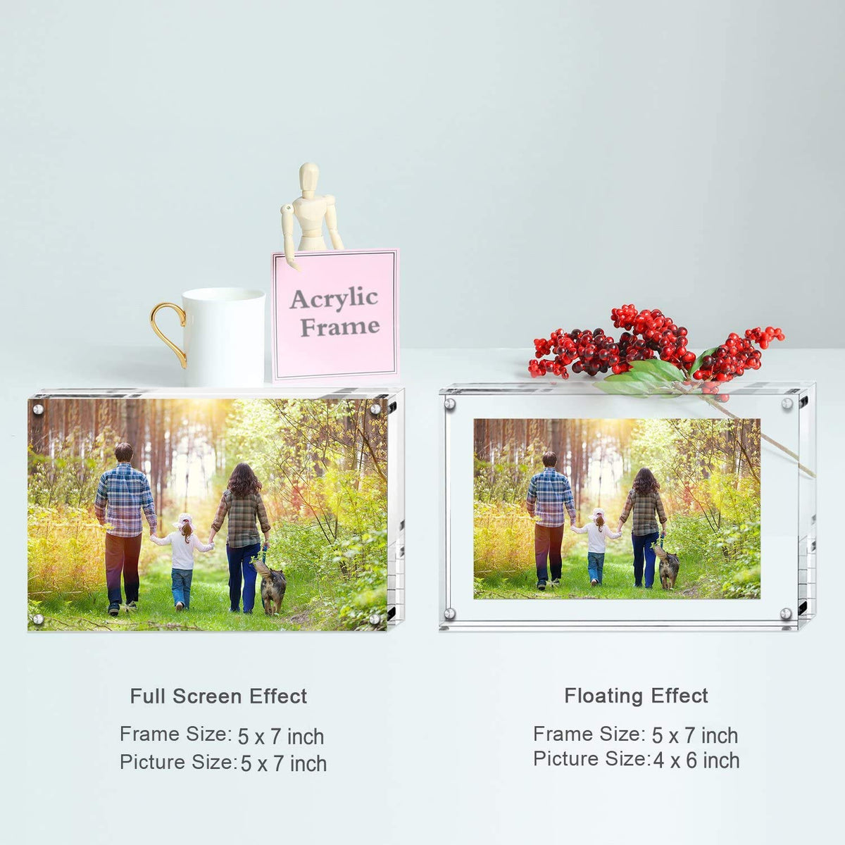 Boxalls 5x7 Acrylic Picture Frames - 5 Pack, Clear Frameless 5x7 Inches Photo Frames with Magnetic, Double Sided Transparent Desktop Frame(5 Pack)