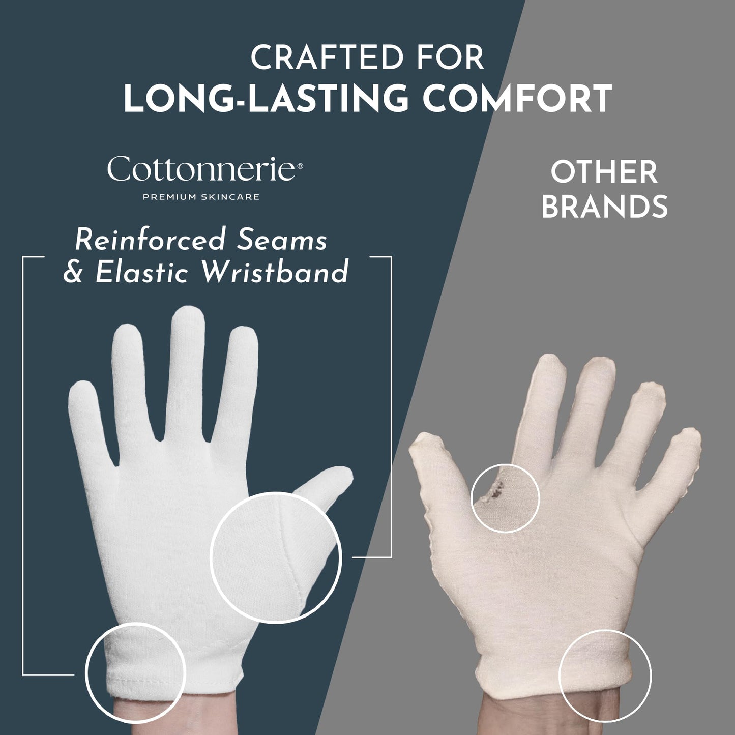 Cottonnerie Cotton Gloves for Dry Hands Sleeping, Moisturizing Gloves Overnight, Hand Moisturizer Gloves, Moisture Gloves for Dry Hands Overnight, Eczema Gloves, Large 8 Pair, Black