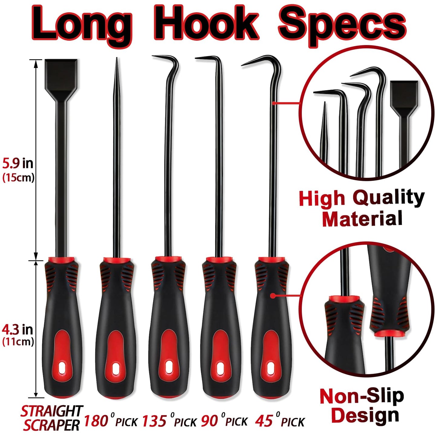 KEZE 15Pcs Carbon Steel Precision Pick & Hook and Trim Removal Tool Set with Scraper and Magnetic Telescoping Tool Kit for Remove Automotive Electronics Maintenance Hoses Gasket Hand Pick Up Tools