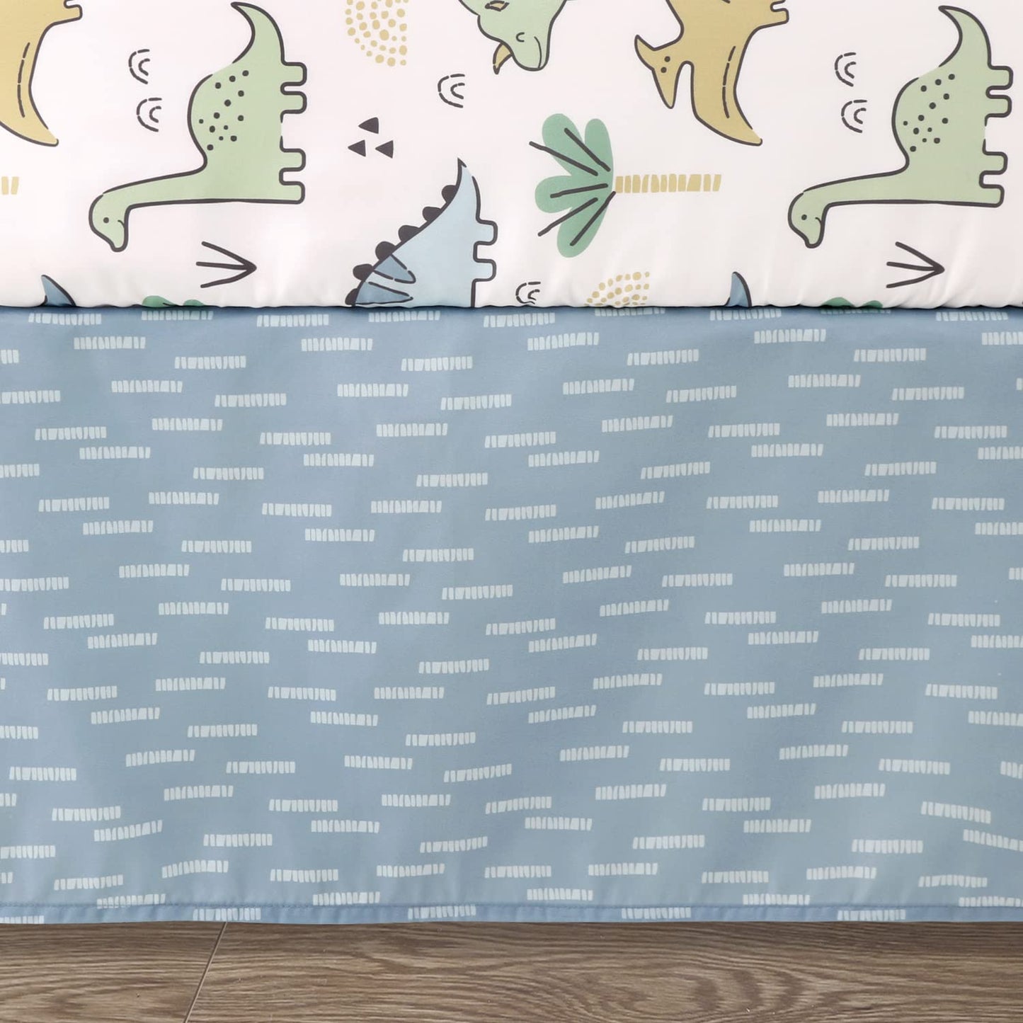 The Peanutshell 5 Piece Baby Crib Bedding Set for Boys - Newborn, Infant & Toddler Nursery Bed Set Decor with Fitted Crib Sheets, Blanket, Dust Ruffle Comforter - Blue Dino